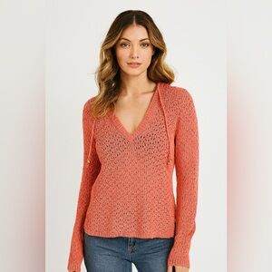 Athleta 100% Organic Cotton Open Knit Hooded Sweater